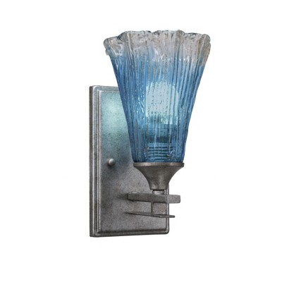 Toltec Lighting Uptowne 1 - Light Sconce in  Aged Silver with 5.5" Fluted Teal Crystal  Shade