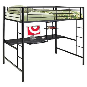 Premium Metal Full Size Loft Bed with Wood Workstation - Black - Saracina Home
