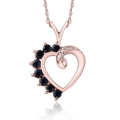 Pompeii3 5/8ct Blue Sapphire & Diamond Heart Pendant 14k White, Rose, or Yellow Gold 1"