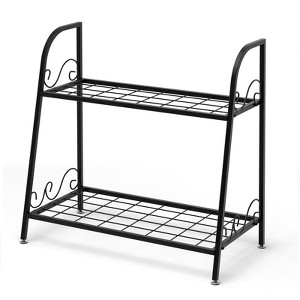 Tangkula Metal Plant Stand 2-Tier Flower Potted Holder Ladder-Shapped Storage Rack Shelf Shoe Rack Black - 1 of 4