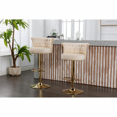 APRILSOUL Beige Set of 2 Swivel Bar Stools Adjustable Counter Height Chairs with Footrest for Kitchen, Dining Room