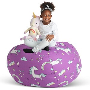 Creative QT Stuff n Sit XL 38" Bean Bag Storage Cover for Stuffed Toys, Great as Bedroom Organizer or Chair, Purple Unicorn - 1 of 4