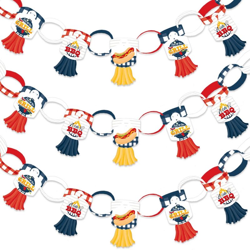 Big Dot of Happiness Fire Up the Grill - 90 Chain Links and 30 Paper Tassels Decoration Kit - Summer BBQ Picnic Party Paper Chains Garland - 21 feet, 1 of 9
