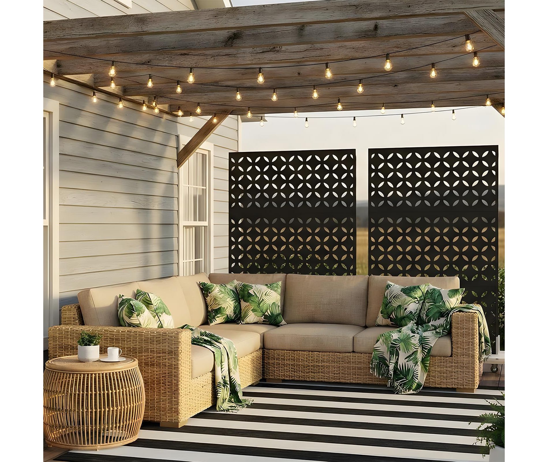 70-Inch 3-Panel Metal Privacy Screen Room Divider for Outdoor – Freestanding Chic Decorative Design for Patio, Garden, Balcony, Deck, Pool Area