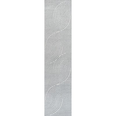 Light Blue and Cream Geometric Synthetic Runner Rug, 2 x 8