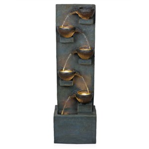 Alpine Corporation 39" 6-Tier Bowl Sculptural Fountain: Polyresin, Electric, Freestanding, LED Lit - 1 of 4