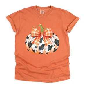 Simply Sage Market Cow Pumpkin Coquette Distressed Garment Dyed Tee - 1 of 4