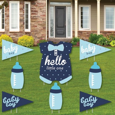 Big Dot of Happiness Hello Little One - Blue and Navy - Yard Sign & Outdoor Lawn Decorations - Boy Baby Shower Yard Signs - Set of 8