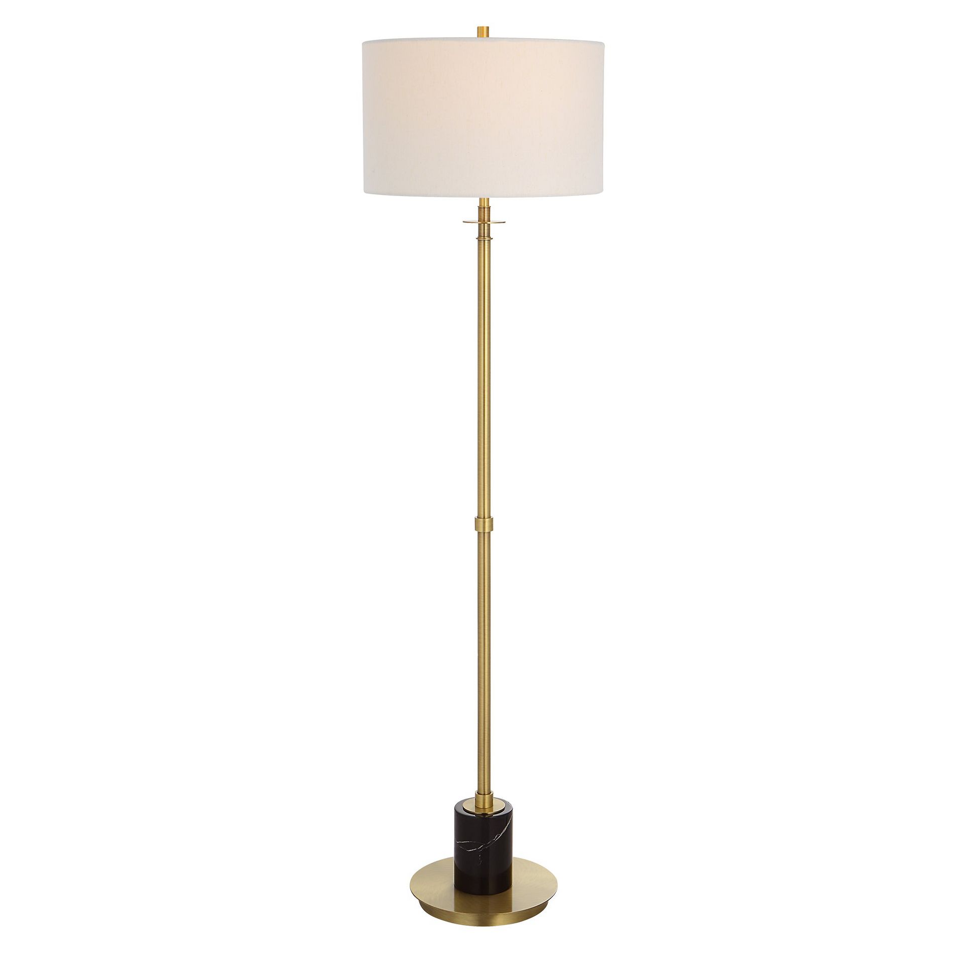 Uttermost Guard Floor Lamp – 65"H Iron with Antiqued Brass Finish and Black Marble Column with White Drum Shade