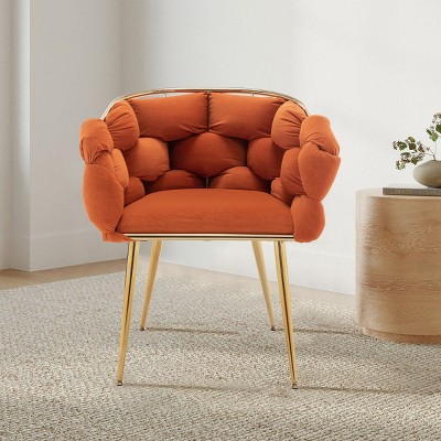 Modern Velvet Accent Chair, Tufted Upholstered Barrel Armchair with Gold Metal Legs, Soft Padded Vanity Chair for Living Room or Bedroom – Cuddlewood
