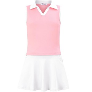 Kids Girls Tennis Golf Dress Outfit Sleeveless Dress with Pockets Athletic Skorts and Polo Tank Top Sets - 1 of 4