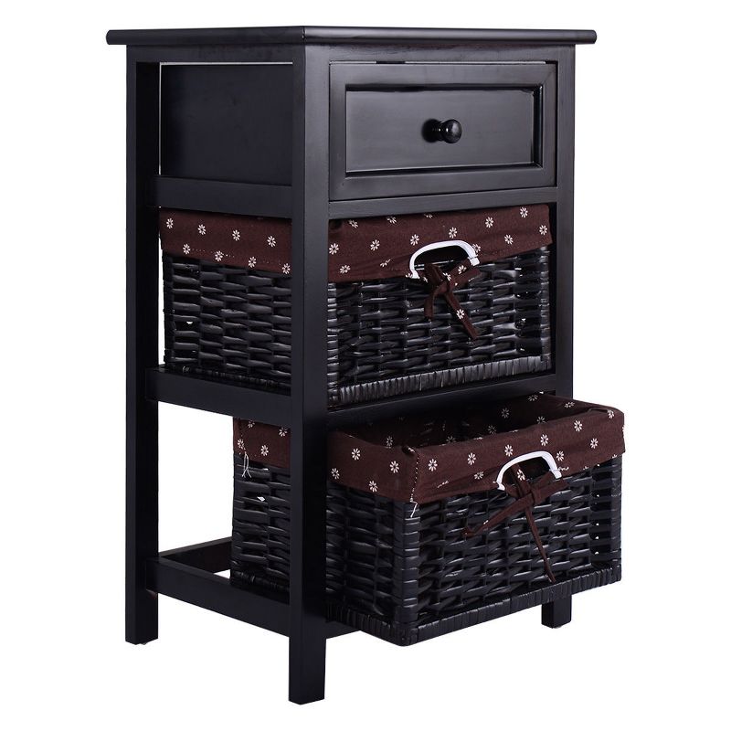 Costway Set OF 2 Night Stand 3 Tier 1 Drawer Bedside End Table Organizer Wood W/2 Basket, 2 of 11