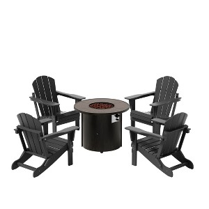 WestinTrends Outdoor Patio Folding Adirondack Chair With Round Fire Pit Table Sets - 1 of 2