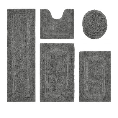 Lux Premium 100% Cotton Tufted Solid Reversible 5 PC Bath Rug Set – Ultra-Soft, Water-Absorbent, Durable, Machine Washable Bathroom Rug