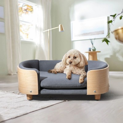Bulldog Small Size Dog Beds Carry With Washable Velvet Cushion With Solid Wood legs and Bent Wood Back-The Pop Maison