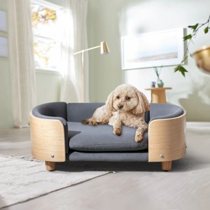 Bulldog 26.4" Width Small Dog Beds With Removable Washable Cover, Velvet Cushion With Solid Wood legs and Bent Wood Back-The Pop Home - 1 of 4