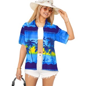LA LEELA Women's Button Down Blouses Summer Party Blouses Shirt Blouse Short Sleeve Tropical Vacation Hawaiian Shirts Tank Top Women - 1 of 4