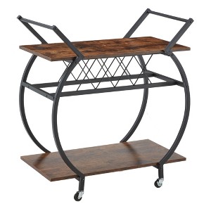 Jomeed Wood and Metal Portable Rolling Kitchen Bar or Coffee Cart with 3 Bottle Horizontal Wine Rack with Handles and Lockable Casters, Gray Oak - 1 of 4