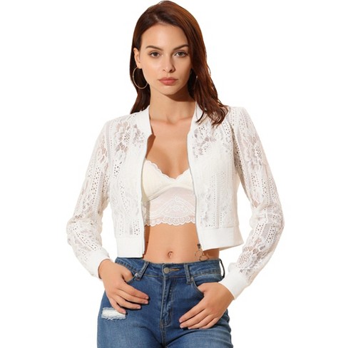 Sheer lace top - White - Ladies