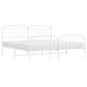 vidaXL Robust Steel Bed Frame with Elegant Design - White Metal Bedstead with Headboard and Footboard - 1 of 4
