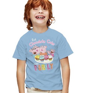 Boys' Short Sleeve Peppa Pig Chocolate Cake With Family T-Shirt - 1 of 4