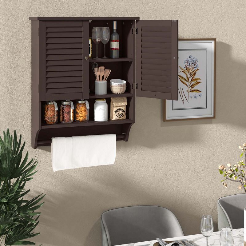 Costway Bathroom Wall Mounted Medicine Cabinet with Louvered Doors & Towel Bar Espresso/Grey/White/Black, 5 of 11
