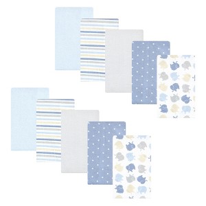 Hudson Baby Infant Boys Cotton Flannel Burp Cloths 10pk, Multi Color Boy Elephant, One Size - 1 of 4