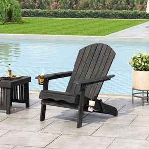 Okak Rustic Patio Folding Adirondack Chair Wooden Accent Chair for Porch,Garden&Backyard,Outdoor Lounge Chair,330lbs Max - 1 of 4