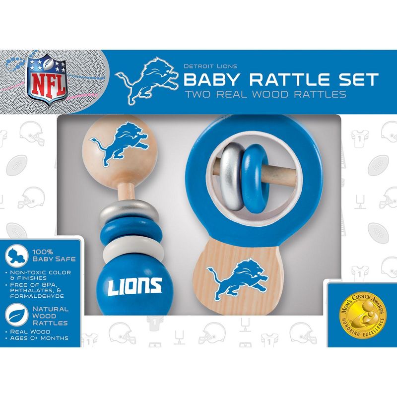 Baby Fanatic Wood Rattle 2 Pack - NFL Detroit Lions Baby Toy Set, 1 of 5