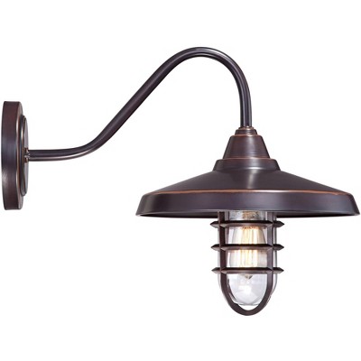Bronze Industrial Outdoor Wall Light with Glass Shade
