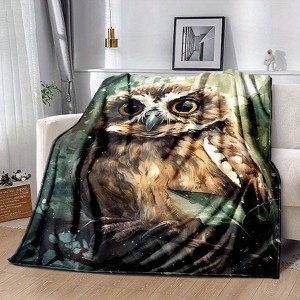 Lomsoe Cute Owl Print Flannel Blanket - All Seasons Soft and Warm Throw Blanket for Bed, Napping, Camping, Travel, Office - 1 of 4