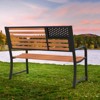 Tangkula 50” Outdoor Garden Bench 2-Person Metal Patio Chair with Flag Pattern Backrest & Rustic Wood Grain Finish - 4 of 4