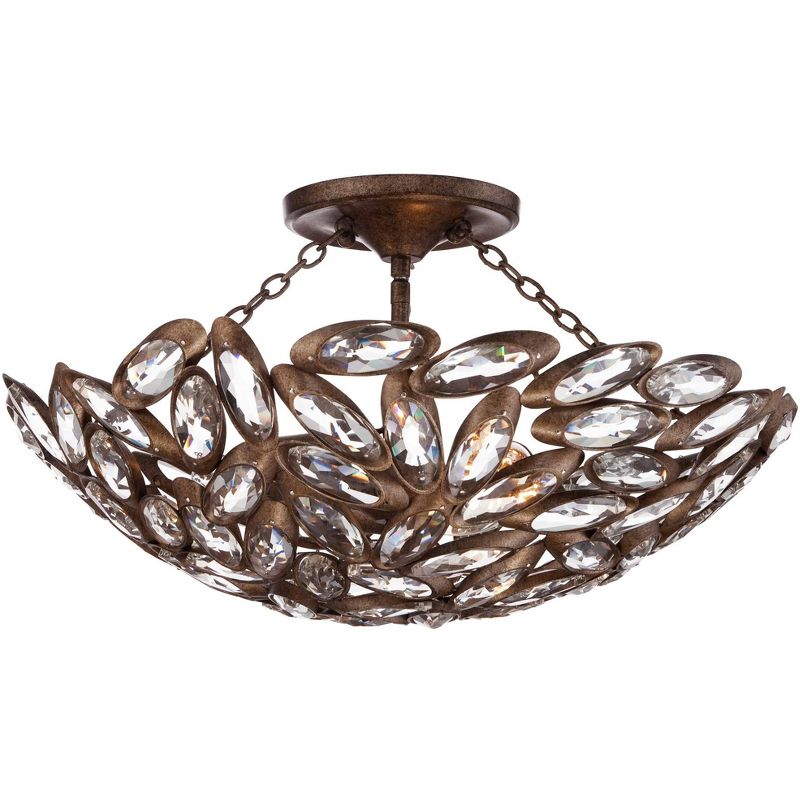 Franklin Iron Works Viera Rustic Ceiling Light Semi Flush Mount Fixture 20" Wide Bronze 3-Light Clear Cut Crystal Mosaic Bowl for Bedroom Living Room, 3 of 10