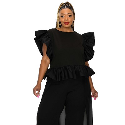 L I V D Women's Ruffled Babydoll Peplum Top