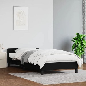 vidaXL Bed Frame with Headboard, Black, 39.4"x79.9" Twin XL Faux Leather - 1 of 4