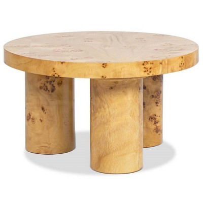 Nebula 28" Round Burl Wood Coffee Table with Pillar Legs