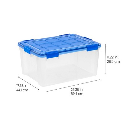 60 Quart Clear Plastic Storage Bins with Blue Lids, Set of 4
