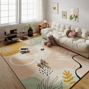 5x7 Washable Abstract Print Multi-Color Area Rug, Thin Distressed Non-Slip Carpet for Living Room Bedroom, Home Decor - 1 of 4