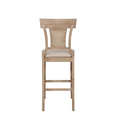 Rylan 30" Gray Wash Finish & Beige Linen Solid Wood Barstool