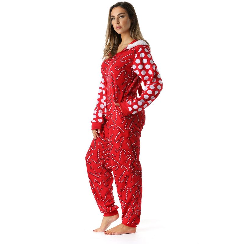 #followme Womens One Piece Christmas Themed Adult Onesie Microfleece Hoody Winter Pajamas, 3 of 5