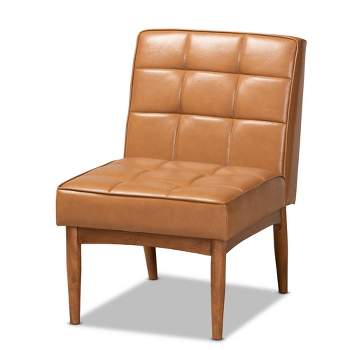 Sanford TanWood Dining Chair Walnut Brown - Baxton Studio: Faux Leather Upholstery, Tapered Legs, Biscuit Tufted