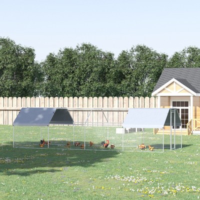 Large Silver Metal Walk-In Chicken Coop with Roof