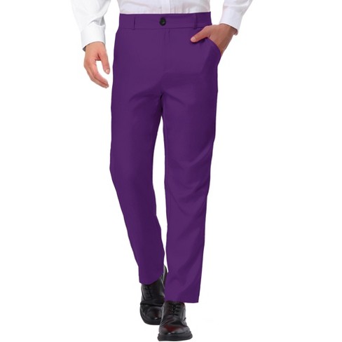 Lars Amadeus Men's Dress Business Classic Fit Flat Front Suit Trousers  Purple 36