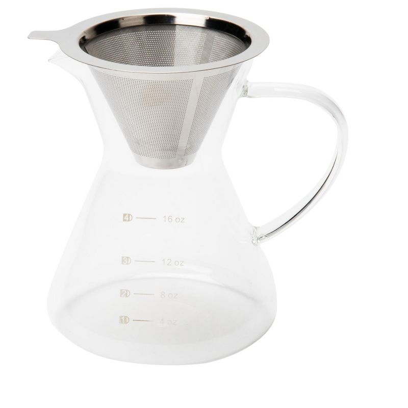 Mind Reader 16 oz Pour Over Coffee Maker with Reusable Stainless Steel Drip Filter and Elegant Heat Resistant Dripper Glass Carafe, Clear, 4 of 8