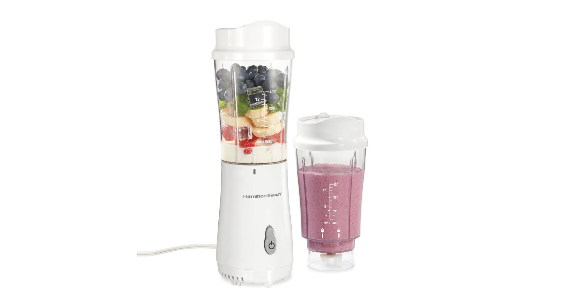 Hamilton Beach Personal Blender with 2 Jars and Travel Lids White 51102G
