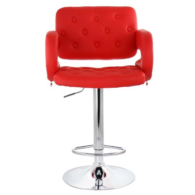 Red Faux Leather Adjustable Swivel Bar Stool with Chrome Base