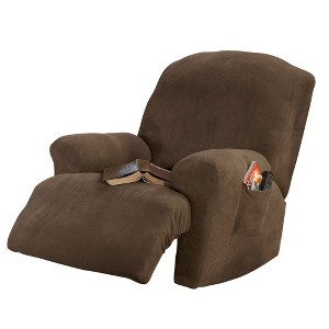 Taupe Stretch Pique Recliner Slip Recliner - Sure Fit, Brown