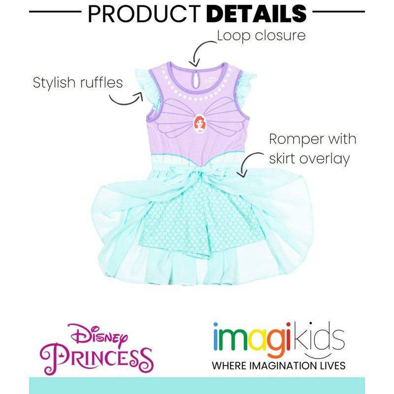 Disney Princess Moana Frozen Rapunzel Jasmine Belle Girls Romper and Skirt Little Kid to Big Kid, 4 of 9