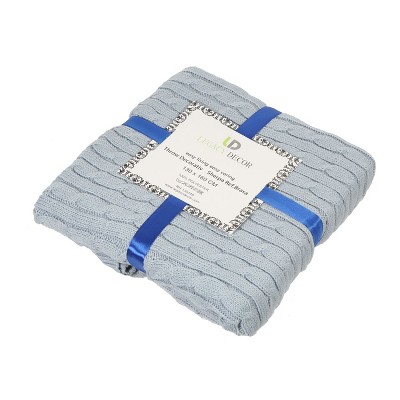 Light Blue Knitted Cable Design Throw Blanket