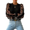 Womens Long Sleeve Crew Neck Lace Mesh Floral Knit Top - 4 of 4